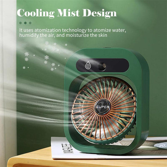 Portable USB Rechargeable Misting Fan â Compact Personal Fan with Cooling Spray - Green Colors.