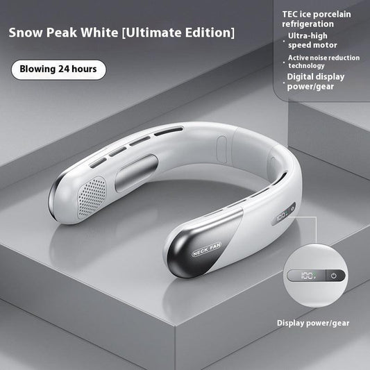 Digital Display Neck Fan - Rechargeable Portable Wearable Fan with Adjustable Speed- White 2400mAh.