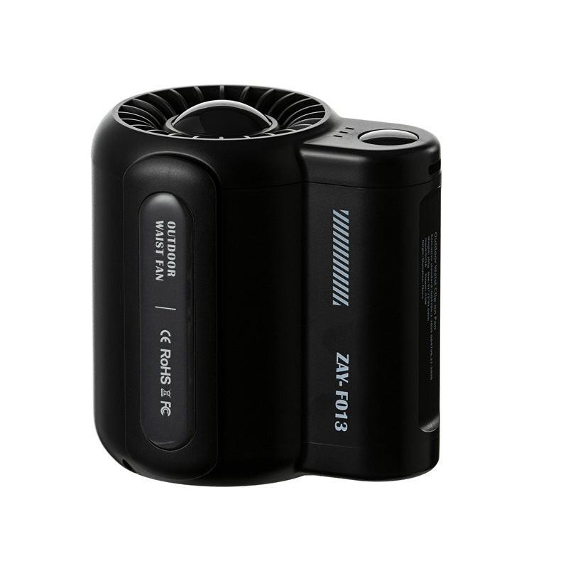 Black Outdoor Waist Fan - Portable Wearable Fan for Hands-Free Cooling.