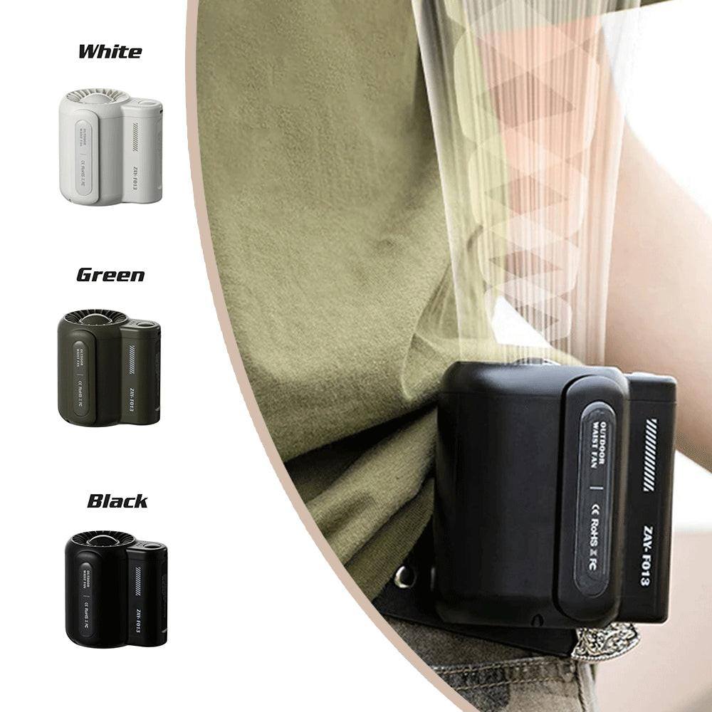 Black Outdoor Waist Fan - Portable Wearable Fan for Hands-Free Cooling.