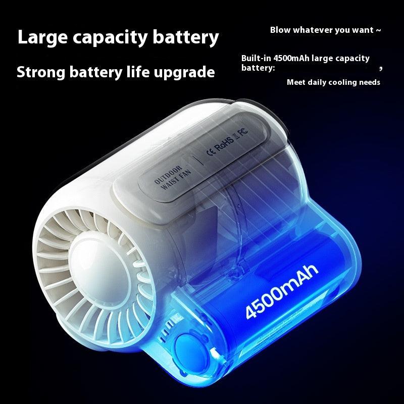 Black Outdoor Waist Fan - Portable Wearable Fan for Hands-Free Cooling.