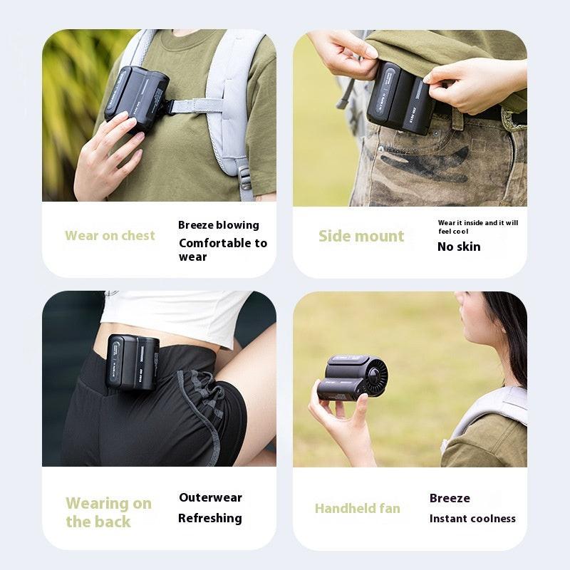 Black Outdoor Waist Fan - Portable Wearable Fan for Hands-Free Cooling.