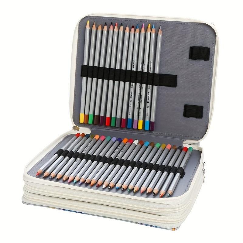 White Floral Design Portable Zippered Pencil Case - 3-Layer Large Capacity Organizer for Stationery & Art Supplies.