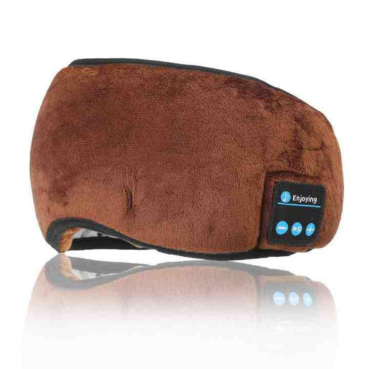 Brown Bluetooth 5.0 Wireless Sleep Eye Mask - Soft Plush Eye Cover with Built-in Speakers (13 x 16.5 x 6 cm).