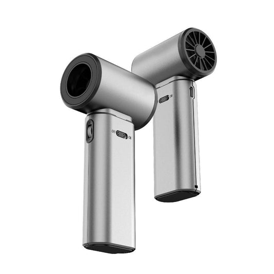 Grey Portable 2-in-1 Mini Handheld Fan and Hair Dryer.