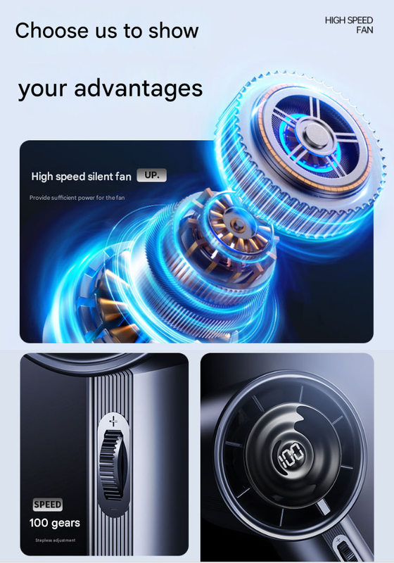 White High-Power Portable Handheld Fan with Digital Display.
