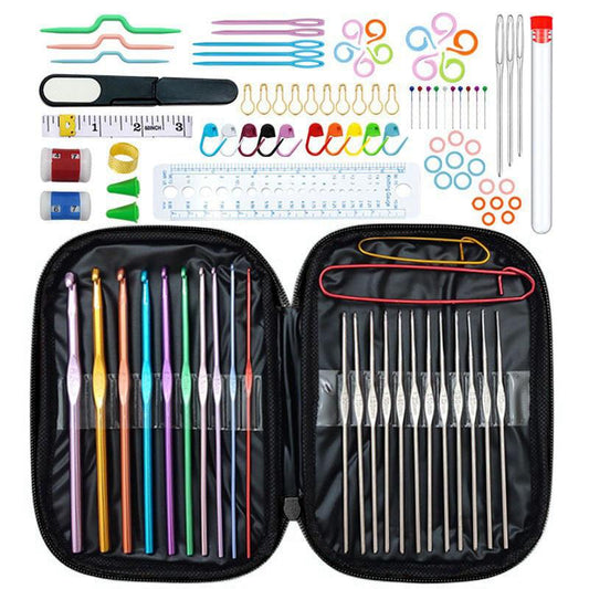 Black 100-Piece Crochet Kit with Storage Case, for Beginners and Professionals.
