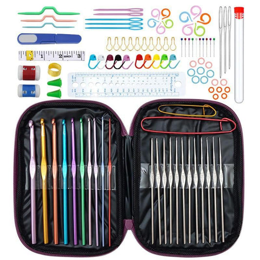 Purple 100-Piece Crochet Kit with Storage Case, for Beginners and Professionals.
