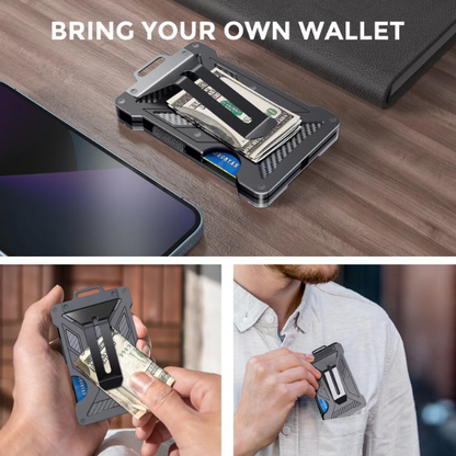 1 Pcs Grey Premium RFID Blocking Aluminum Alloy ID Badge Holder with Transparent Card Slot & Money Clip