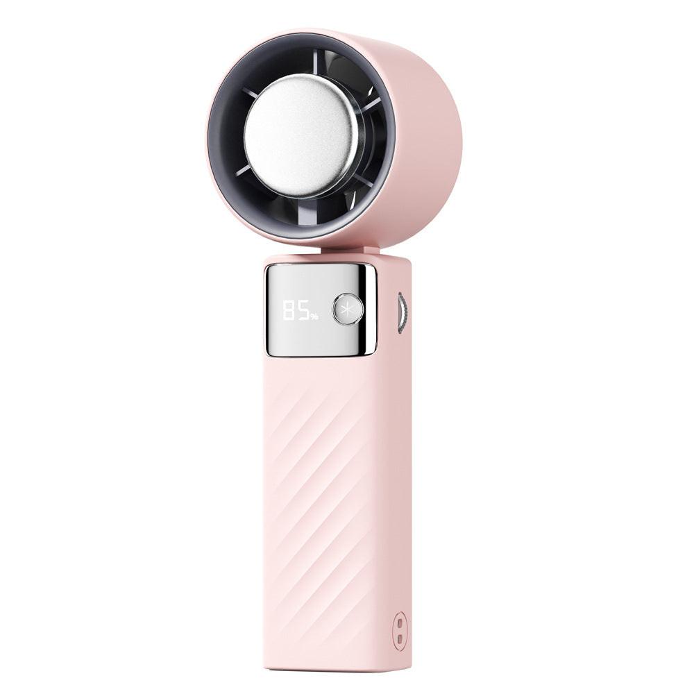 Pink Portable Turbo Handheld USB Rechargeable Fan with Digital Speed Display - High-Speed Cooling Fan for Outdoor Use.