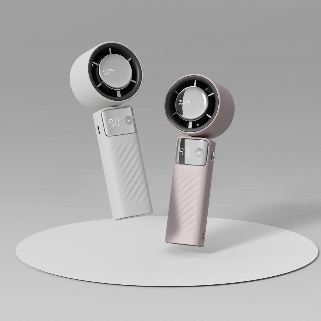 Pink Portable Turbo Handheld USB Rechargeable Fan with Digital Speed Display - High-Speed Cooling Fan for Outdoor Use.