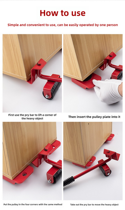 2 Pcs Red Heavy Duty Furniture Moving System, Sliding Dolly Tools for Easy Transport of Appliances, Furniture, and Heavy Objects.