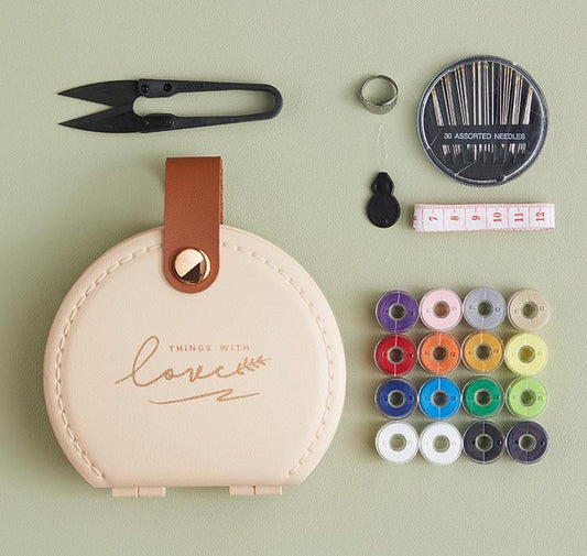 Apricot Portable Sewing Kit with Threads, Needles, and Tools - Compact Travel Case for Sewing Accessories.