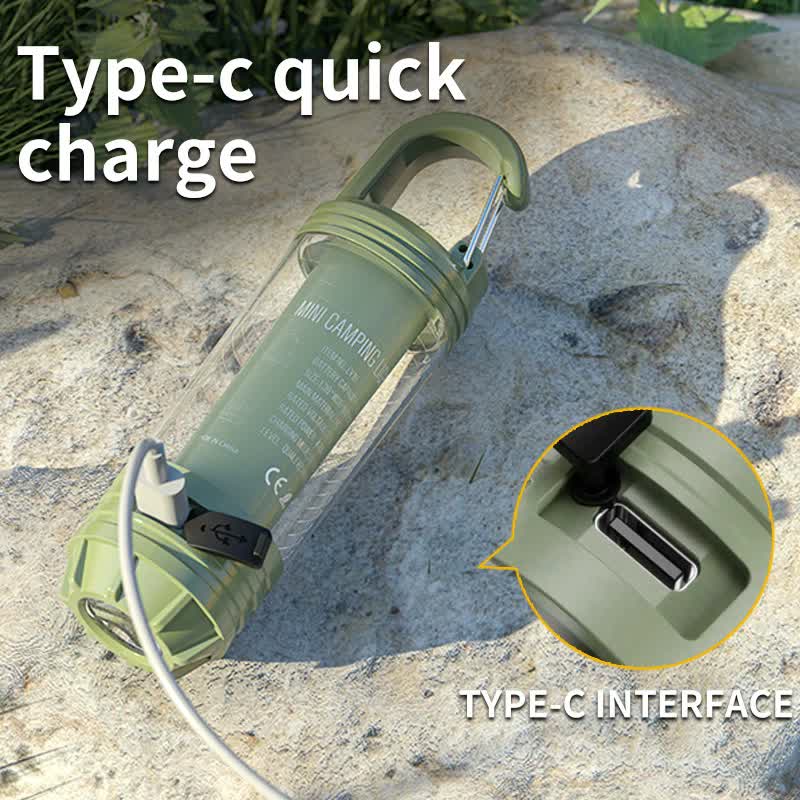 2 PCS Khaki Portable Outdoor Camping Light with 6 Modes & Keychain Hook - Multi-Source Mini Flashlight, IPX4 Waterproof.