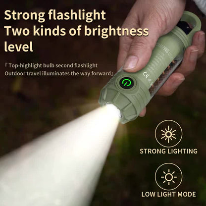 2 PCS Khaki Portable Outdoor Camping Light with 6 Modes & Keychain Hook - Multi-Source Mini Flashlight, IPX4 Waterproof.