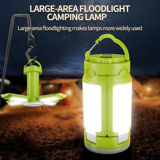 Green Foldable LED Camping Lantern with 6 Modes & Type-C Output - 48LED, IPX4 Waterproof, 3 Styles.