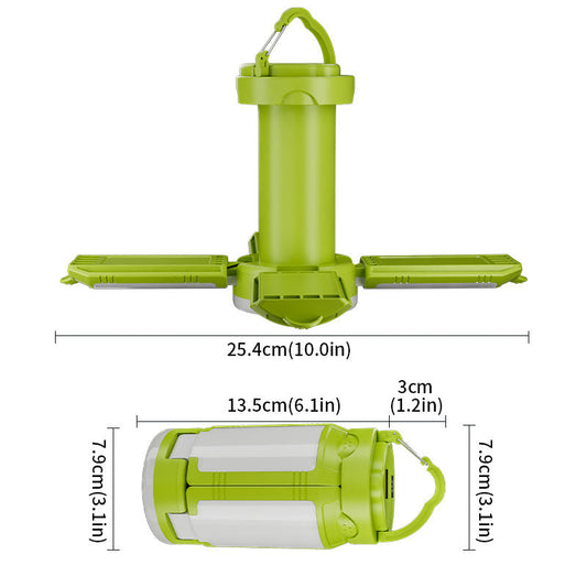 Green Foldable LED Camping Lantern with 6 Modes & Type-C Output - 48LED, IPX4 Waterproof, 3 Styles.