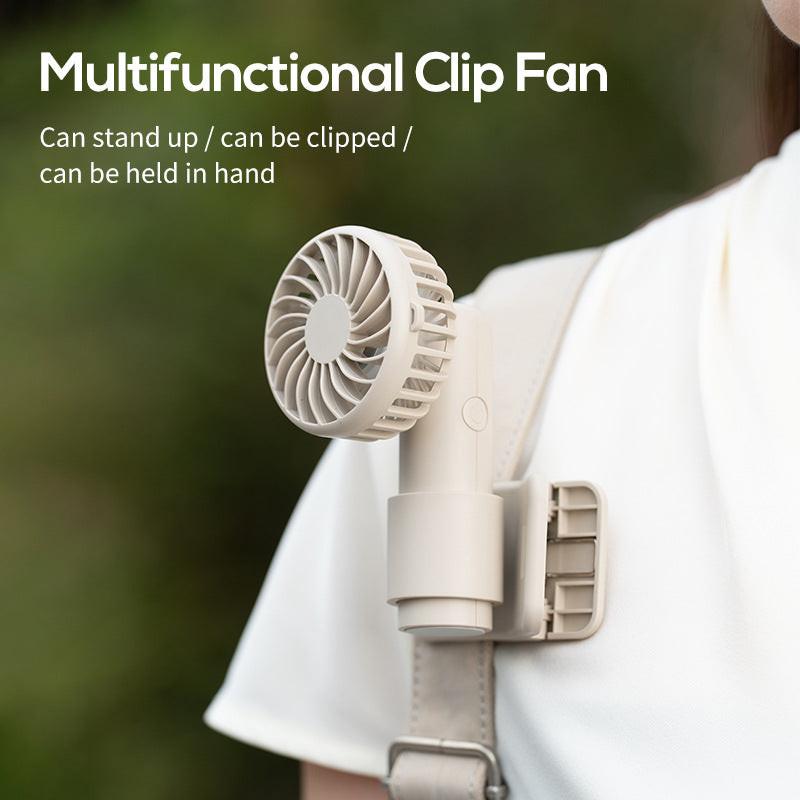 White Portable Multifunctional Clip Fan DQ261 - 1000mAh Battery, 3-Speed, Quiet Cooling for Summer.