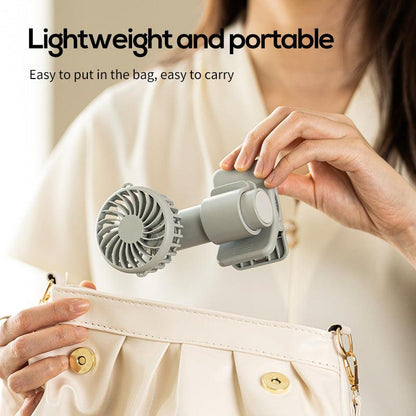 White Portable Multifunctional Clip Fan DQ261 - 1000mAh Battery, 3-Speed, Quiet Cooling for Summer.
