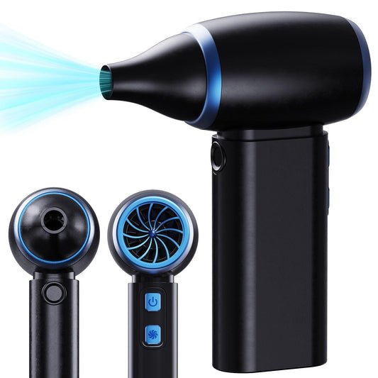 Black Portable Turbo Handheld Blower Fan - 130000RPM High-Speed Mini Fan with 5000mAh Battery.