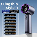 Purple Portable Handheld Fan with 120-Speed Display - USB Rechargeable Mini Cooling Fan for Outdoor Use.