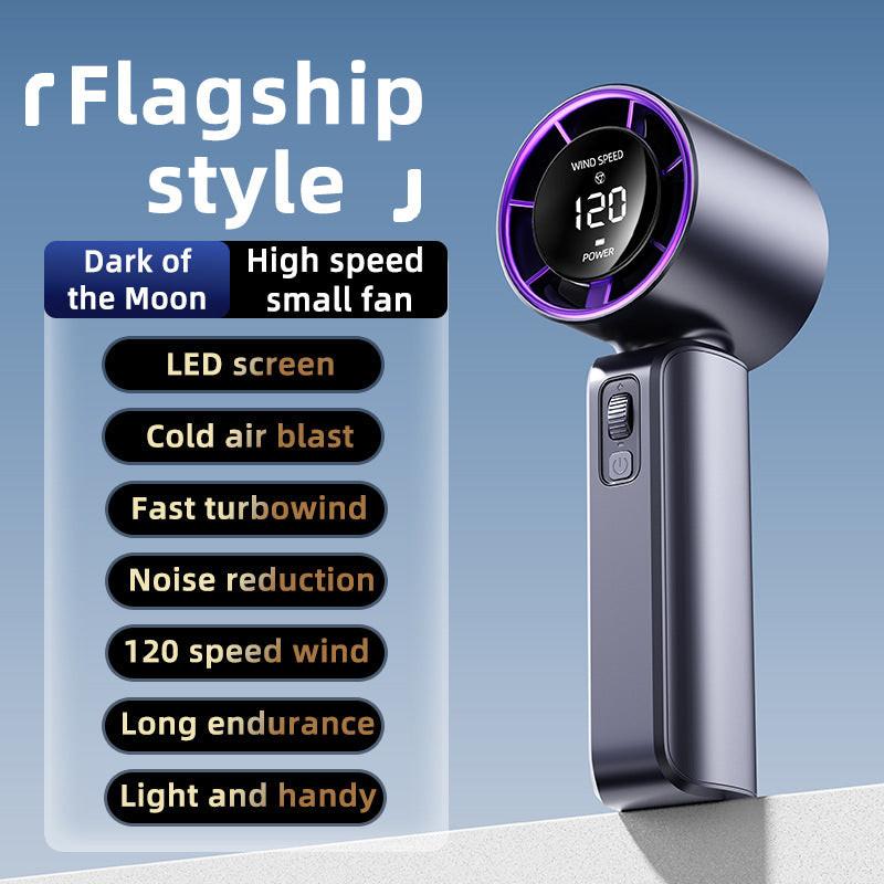 Purple Portable Handheld Fan with 120-Speed Display - USB Rechargeable Mini Cooling Fan for Outdoor Use.