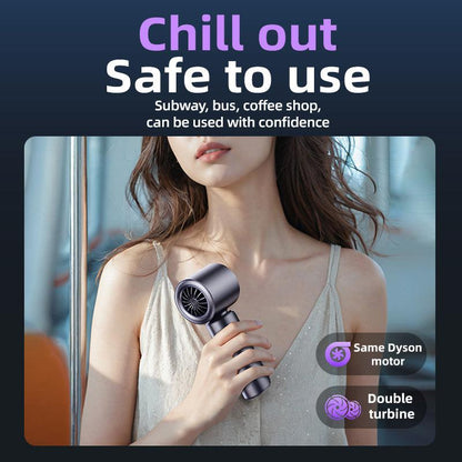Purple Portable Handheld Fan with 120-Speed Display - USB Rechargeable Mini Cooling Fan for Outdoor Use.