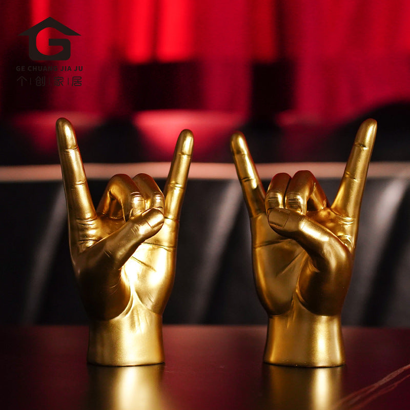 White Right Hand Resin Rock and Roll Hand Figurine - Stylish Desk and Living Room Decor