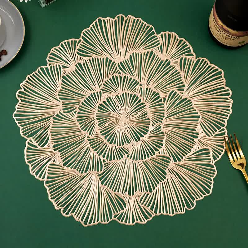 Rose Gold Elegant Floral PVC Placemats - Set of 8, Durable & Stylish Table Mats (38cm)