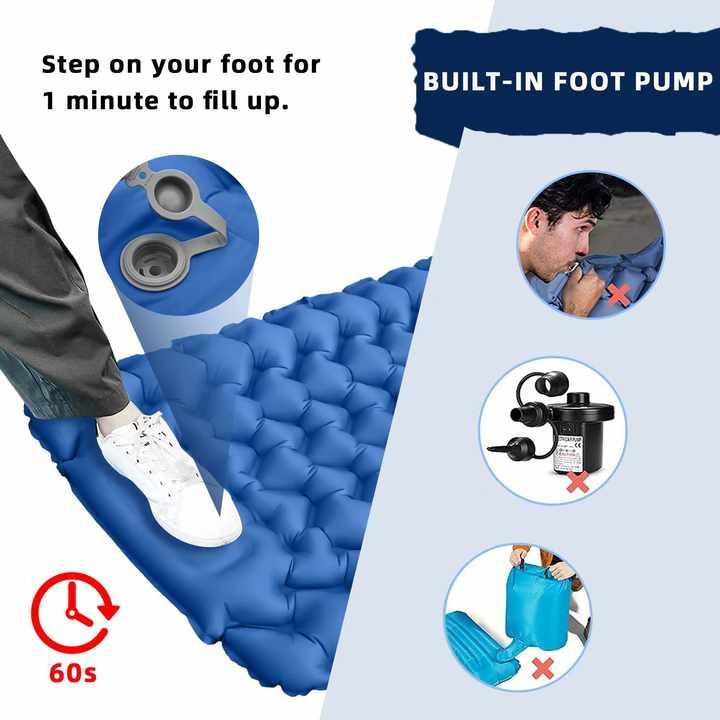 Green Portable Outdoor Inflatable Mat - Foot-Operated Camping Sleeping Pad.