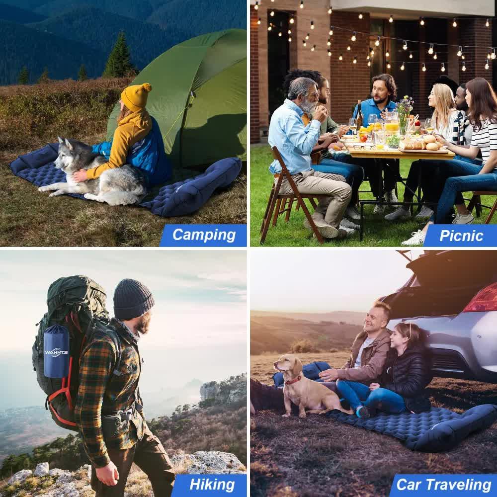 Green Portable Outdoor Inflatable Mat - Foot-Operated Camping Sleeping Pad.