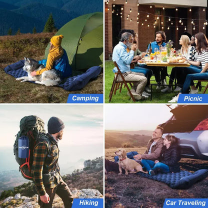 Green Portable Outdoor Inflatable Mat - Foot-Operated Camping Sleeping Pad.