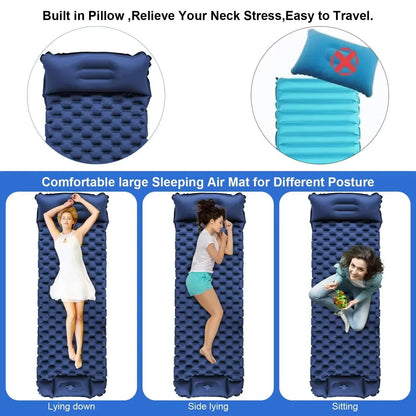 Green Portable Outdoor Inflatable Mat - Foot-Operated Camping Sleeping Pad.