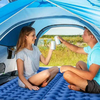 Green Portable Outdoor Inflatable Mat - Foot-Operated Camping Sleeping Pad.
