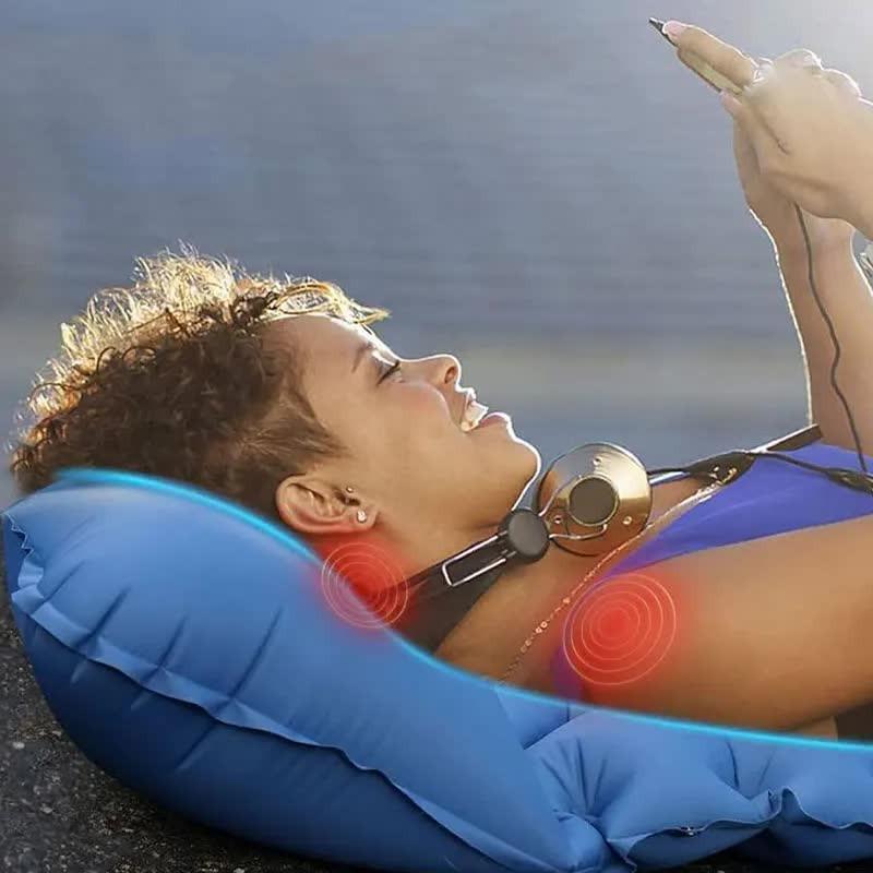 Green Portable Outdoor Inflatable Mat - Foot-Operated Camping Sleeping Pad.
