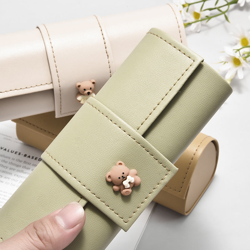 3 PCS Cute Bear PU Leather Glasses Case Large Capacity - Portable Protective Sunglasses Holder for Big Frames - Beige Eyewear Storage Box