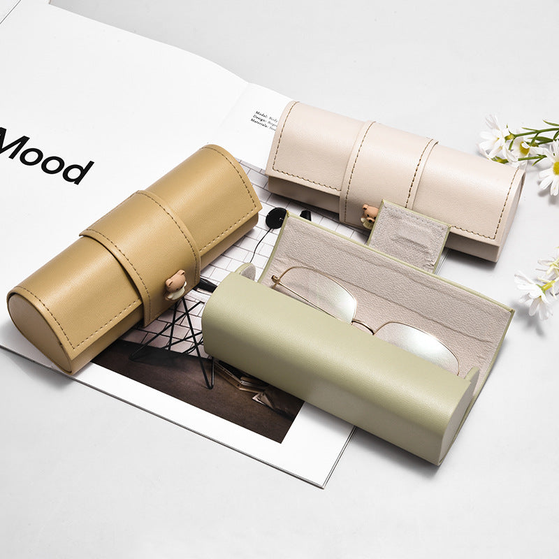 3 PCS Cute Bear PU Leather Glasses Case Large Capacity - Portable Protective Sunglasses Holder for Big Frames - Beige Eyewear Storage Box