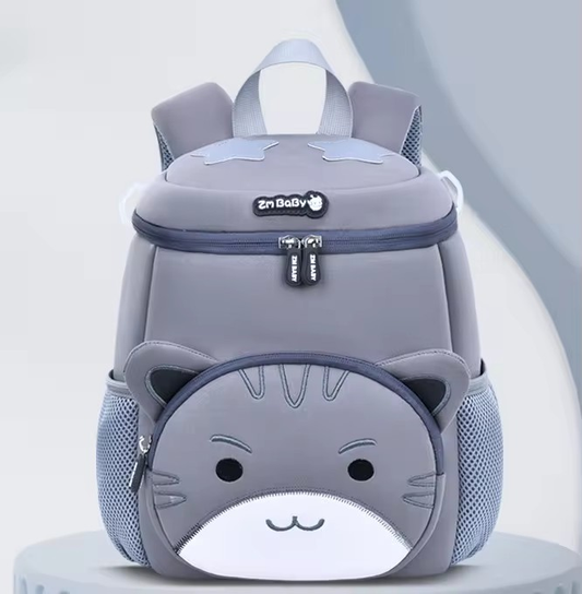 Grey Cat Cute Animal  Kids Backpack - Lightweight Toddler School Bag - Soft 3D Cartoon Daypack for Kindergarten & Childcare- Boys Girls Ages 3-6.