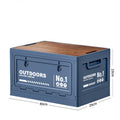 40cm Blue Multifunctional Foldable Storage Box with Wooden Lid - Collapsible Outdoor Camping Crate, Stackable Home Organizer with Side-Opening Doors for Car Trunk, Picnic and Pantry.