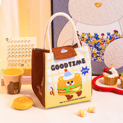 3 PCS Cute Cartoon Large Capacity Lunch Bag - Portable Soft  Handbag for School and Office - Reusable Picnic Food Storage Pouch with Comfortable Rope Handles.