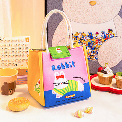3 PCS Cute Cartoon Large Capacity Lunch Bag - Portable Soft  Handbag for School and Office - Reusable Picnic Food Storage Pouch with Comfortable Rope Handles.