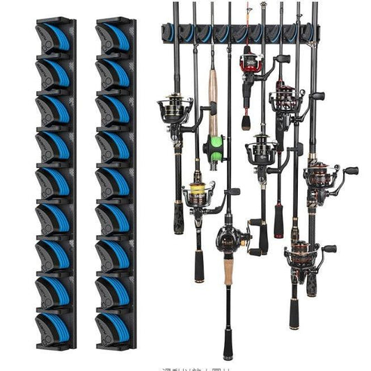 2 Sets Vertical Wall Mounted Fishing Rod Rack - 9-Slot Fishing Pole Holder for Garage, Professional Space-Saving Fishing Gear Storage Organizer with Soft Grip Pads.