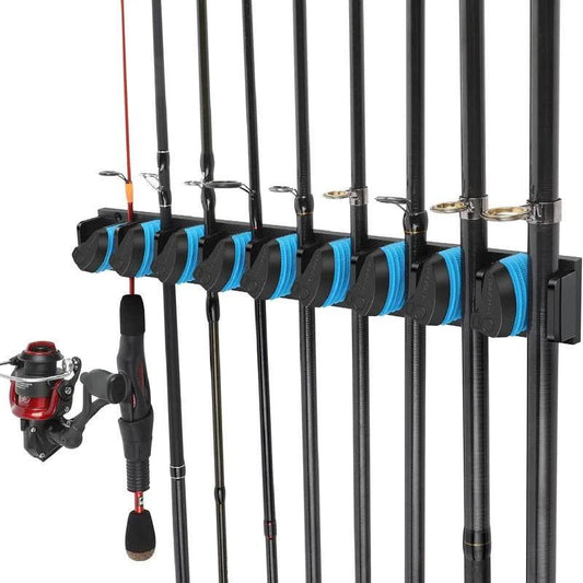 2 Sets Vertical Wall Mounted Fishing Rod Rack - 9-Slot Fishing Pole Holder for Garage, Professional Space-Saving Fishing Gear Storage Organizer with Soft Grip Pads.