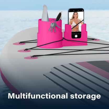4 PCS Professional Paddle Board Cup Holder and Phone Mount - Universal SUP Kayak Beverage Station with Anti-Spill Design - Multi-Functional Water Sports Accessory for Bungee Deck Rigging