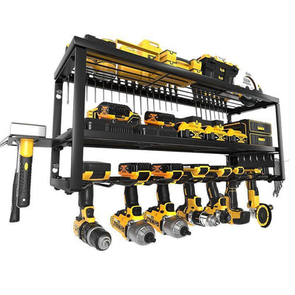Heavy Duty Power Tool Organizer Wall Mount - 3-Tier Garage Storage Rack with Drill Holder, Screwdriver and Hammer Organizer - Extra Tall 200lbs Capacity High-Quality Steel Utility Shelf.