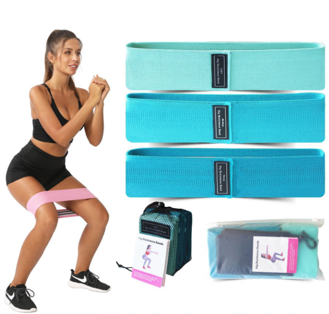 Blue Colour Scheme Fabric Resistance Bands Set - 3 Levels Non-Slip Hip Bands for Strength Training.
