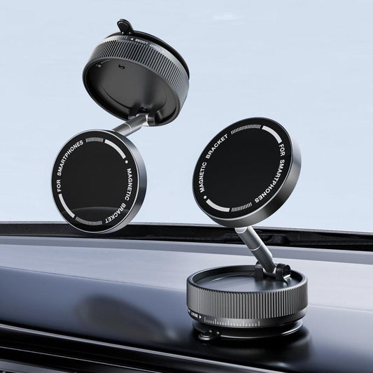 Black Magnetic Car Phone Mount - 66x66x34mm with Adjustable Bracket for Easy Smartphone Access.