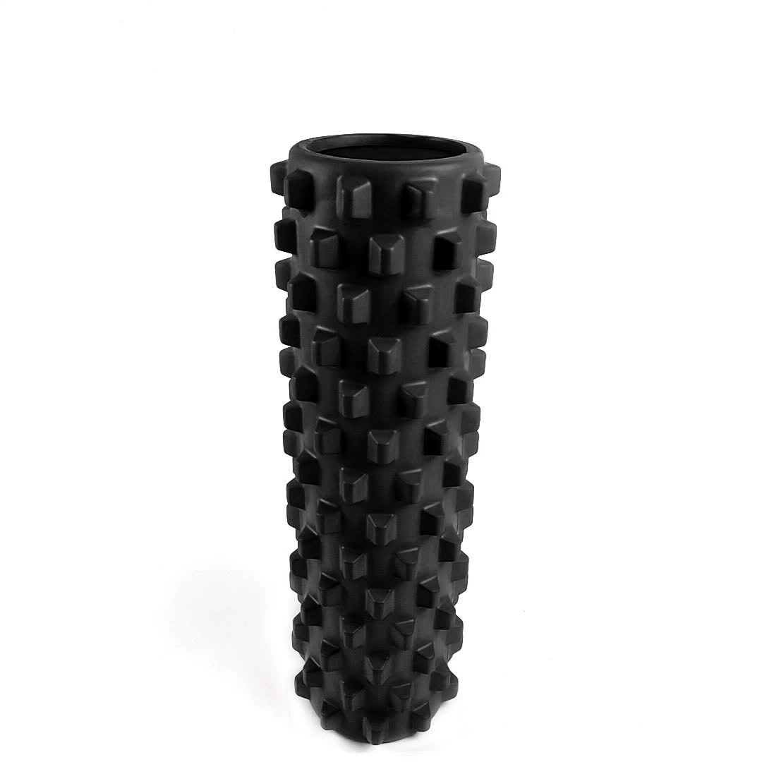 Black Solid Yoga Foam Roller 45cm -Colorful Wolf Tooth Design Muscle Relaxation Massage Stick for Fitness and Sports.