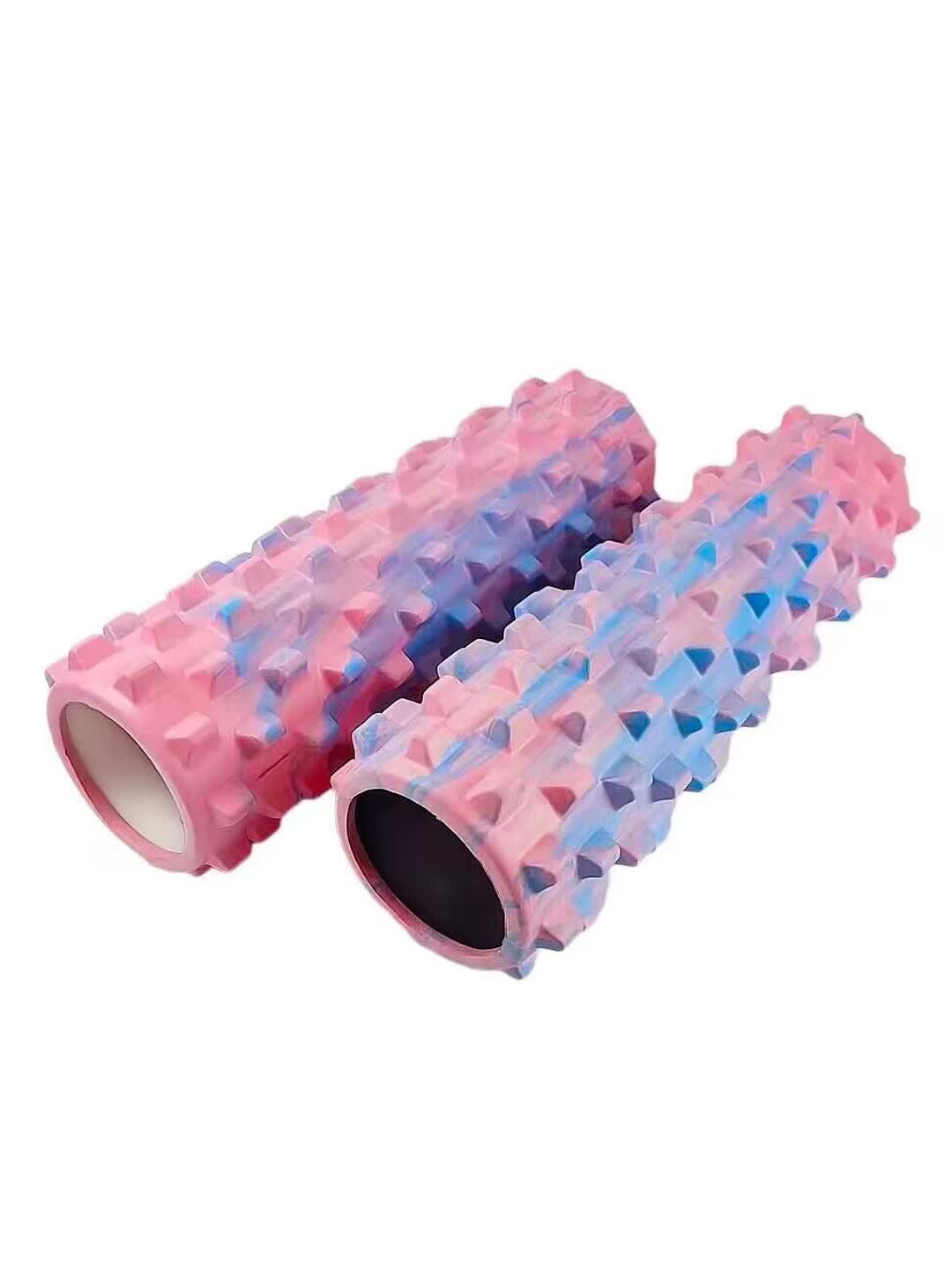 Black Solid Yoga Foam Roller 45cm -Colorful Wolf Tooth Design Muscle Relaxation Massage Stick for Fitness and Sports.