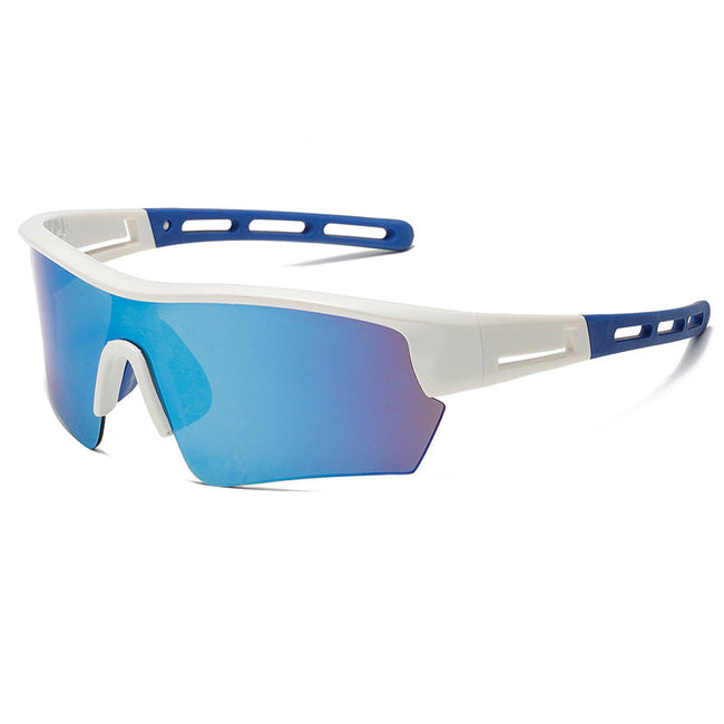 2 pcs Outdoor Sports Sunglasses - UV Protection HD Lenses for Cycling, Boating, Fishing(White blue frame blue mercury). Hover Image